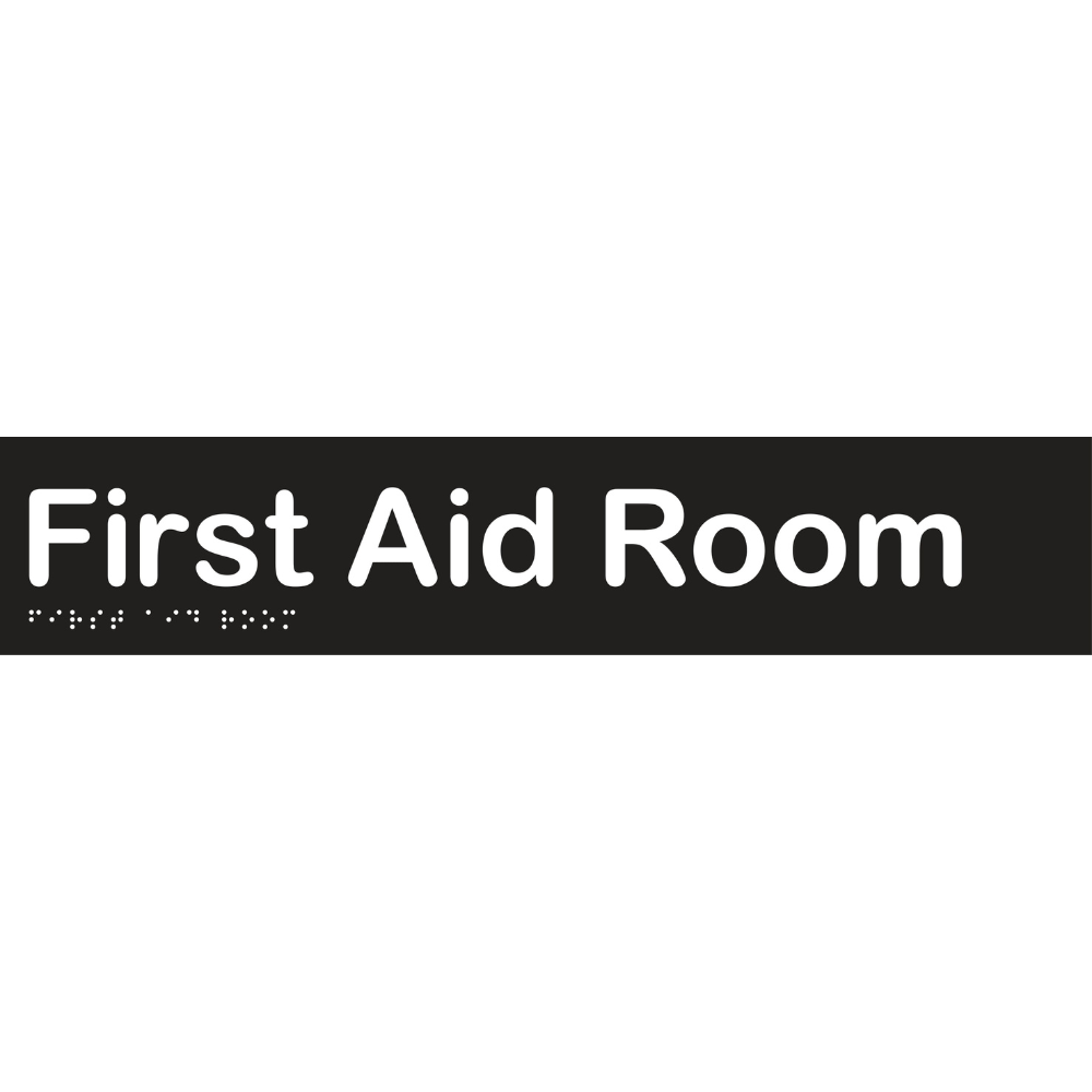First Aid Room Braille Sign in Designer Black Vinyl - MLS16055_BLK