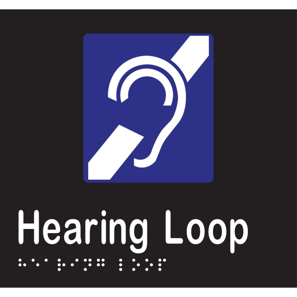 Hearing Loop Braille Sign in Designer Black Vinyl - MLS16093_BLK