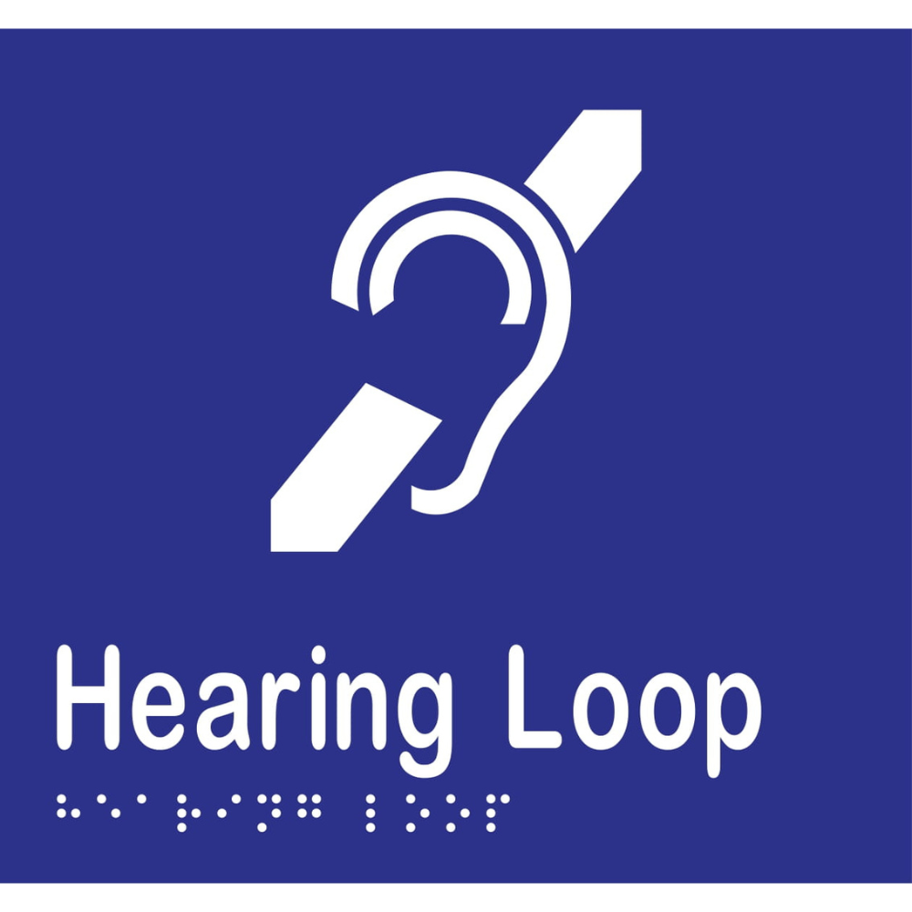 Hearing Loop Braille Sign in Blue Vinyl - MLS16093_BLU