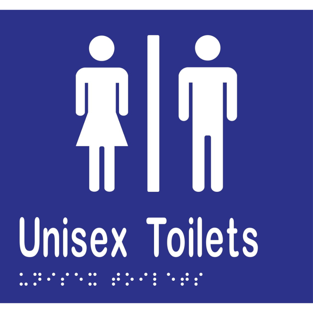 Unisex Toilets Divided Braille Sign in Blue Vinyl - MLS16210_BLU