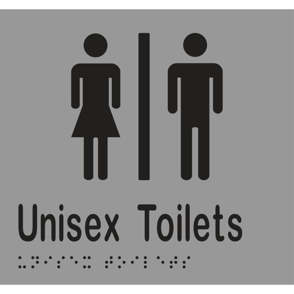 Unisex Toilets Divided Braille Sign in Silver Vinyl - MLS16210_SIL