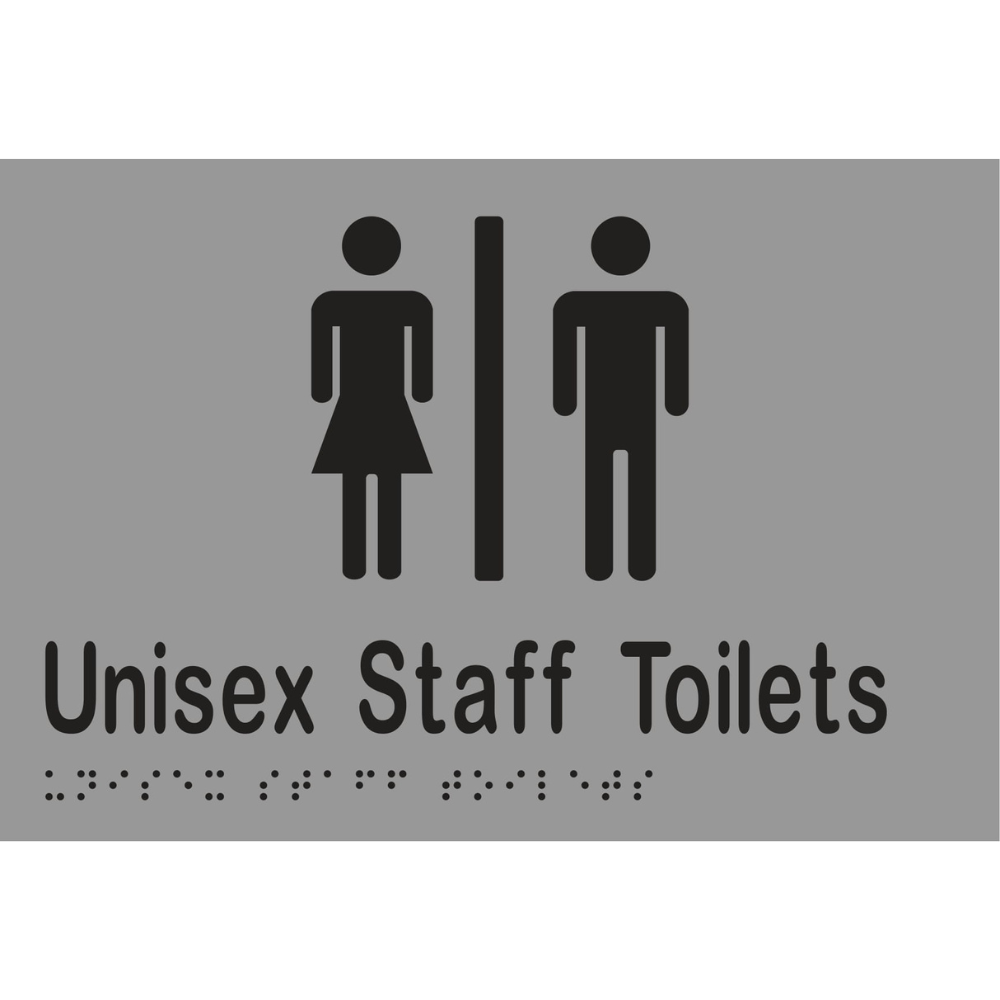 Unisex Staff Toilets Divided Braille Sign in Silver Vinyl - MLS16213_SIL