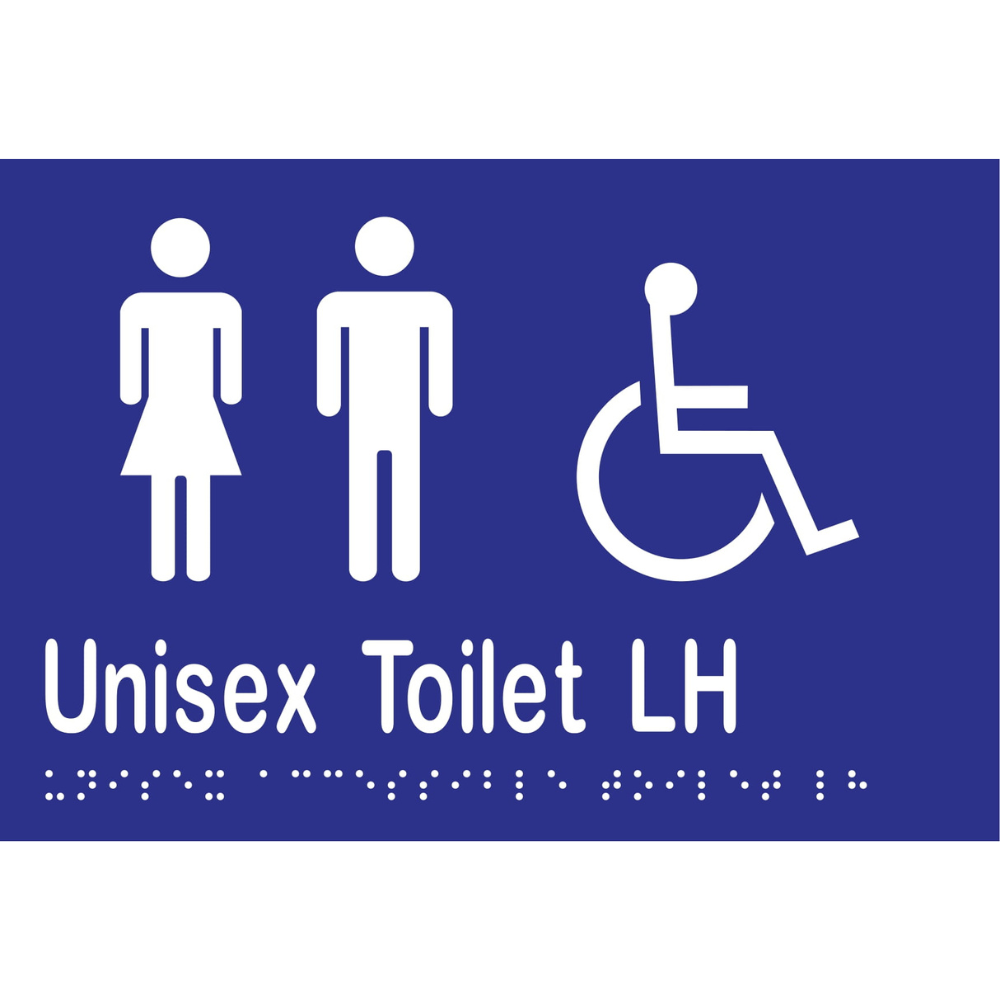 Unisex Accessible Toilet LH Braille Sign in Blue Vinyl - MLS16222_BLU