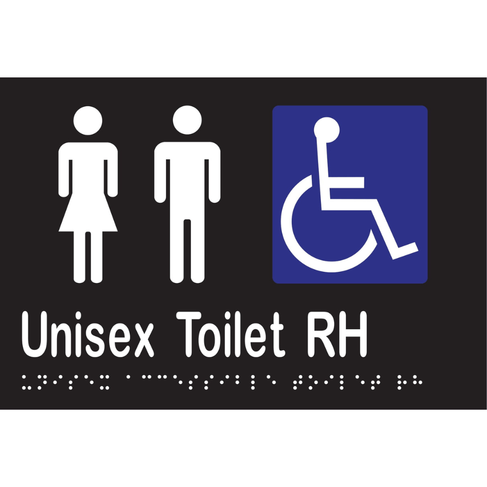 Unisex Accessible Toilet RH Braille Sign in Designer Black Vinyl - MLS16223_BLK