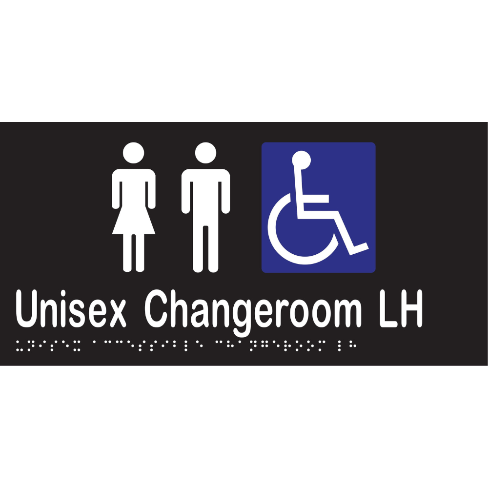 Unisex Accessible Changeroom LH Braille Sign in Designer Black Vinyl - MLS16228_BLK