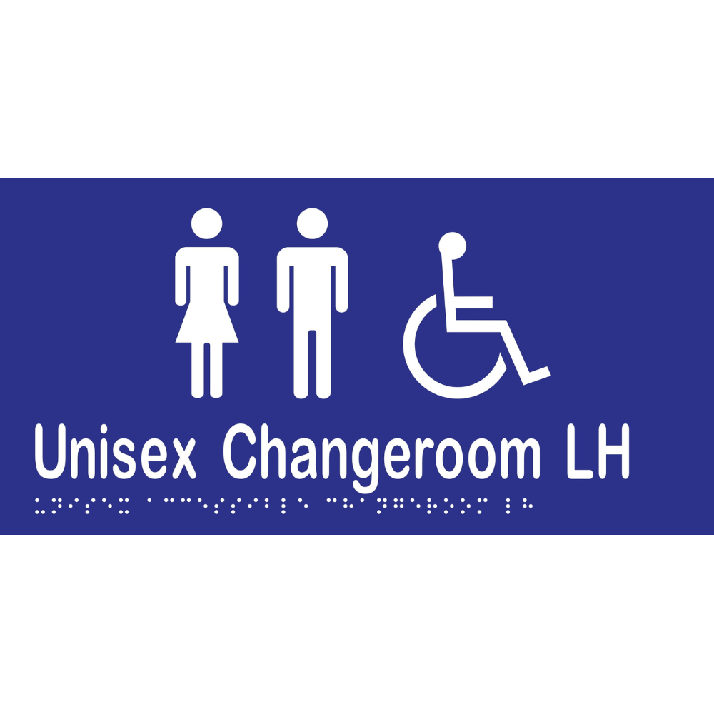 Unisex Accessible Changeroom LH Braille Sign in Blue Vinyl - MLS16228_BLU