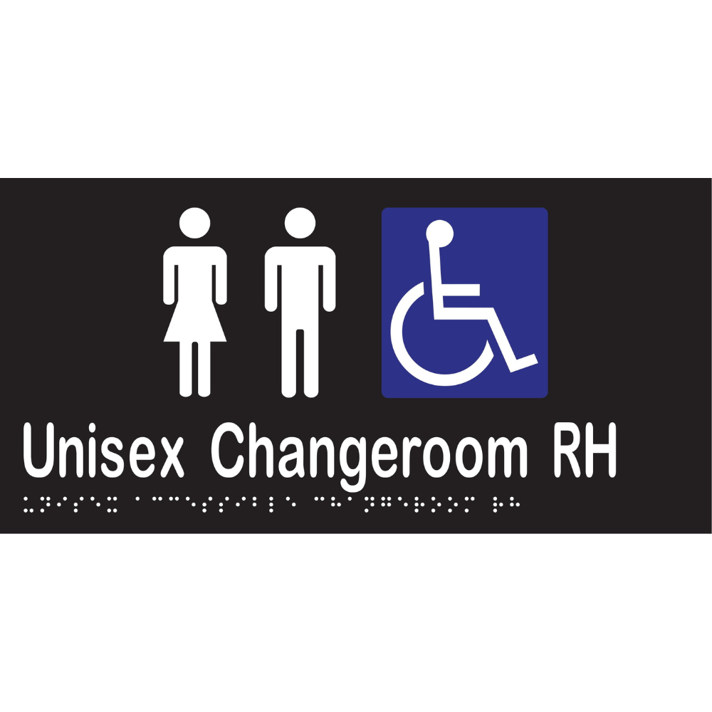 Unisex Accessible Changeroom RH Braille Sign in Designer Black Vinyl - MLS16229_BLK
