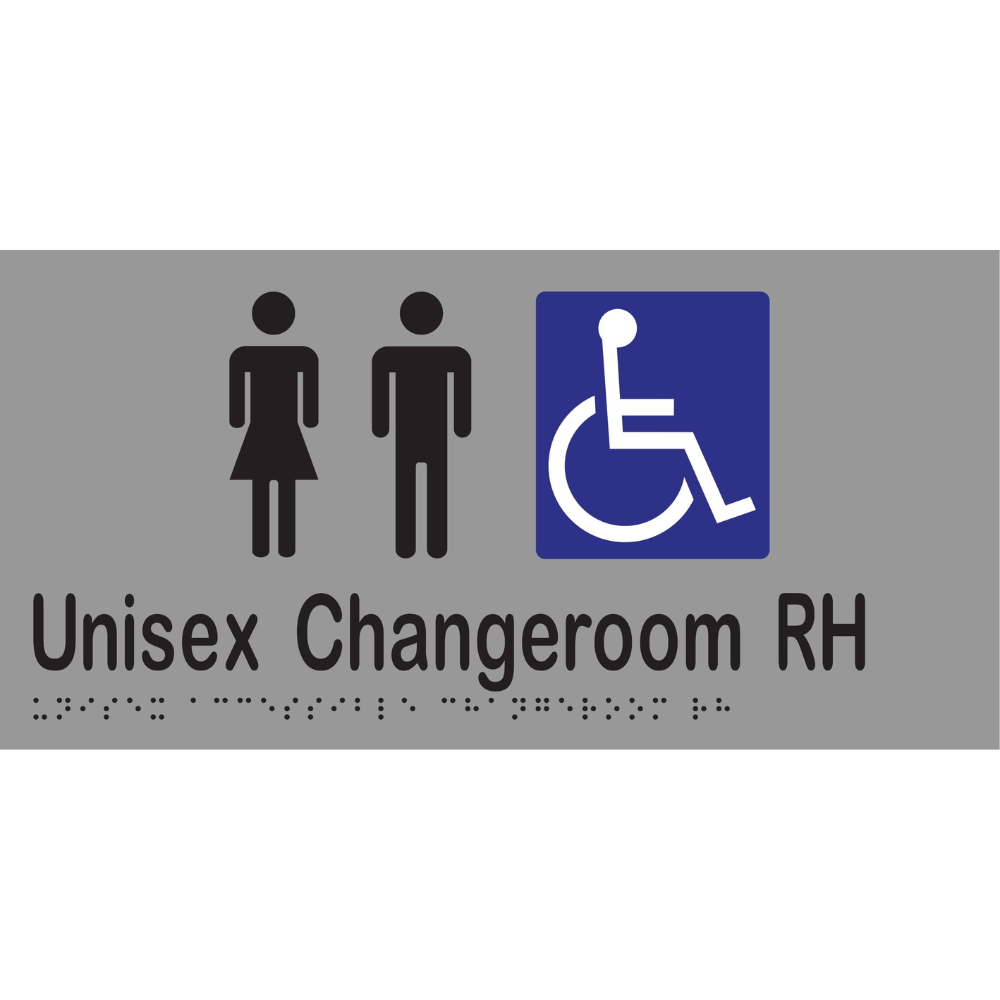 Unisex Accessible Changeroom RH Braille Sign in Silver Vinyl - MLS16229_SIL