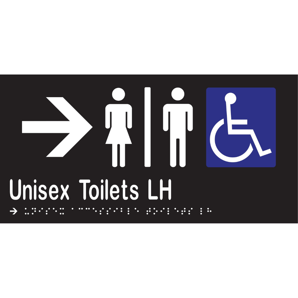Unisex Accessible Toilets Divided LH & Right Arrow Braille Sign in Designer Black Vinyl - MLS16230R_BLK