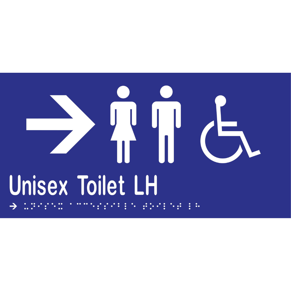 Unisex Accessible Toilet LH & Right Arrow Braille Sign in Blue Vinyl - MLS16232R_BLU