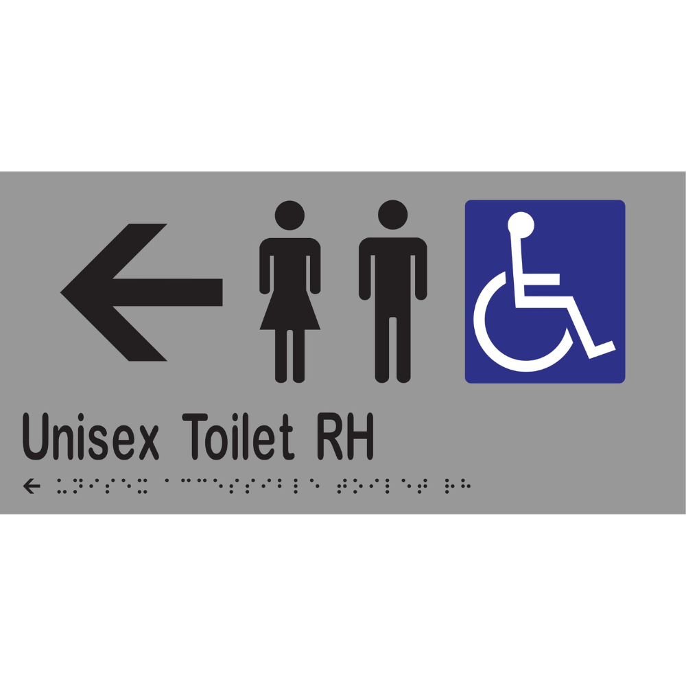 Unisex Accessible Toilet RH & Left Arrow Braille Sign in Silver Vinyl - MLS16233L_SIL