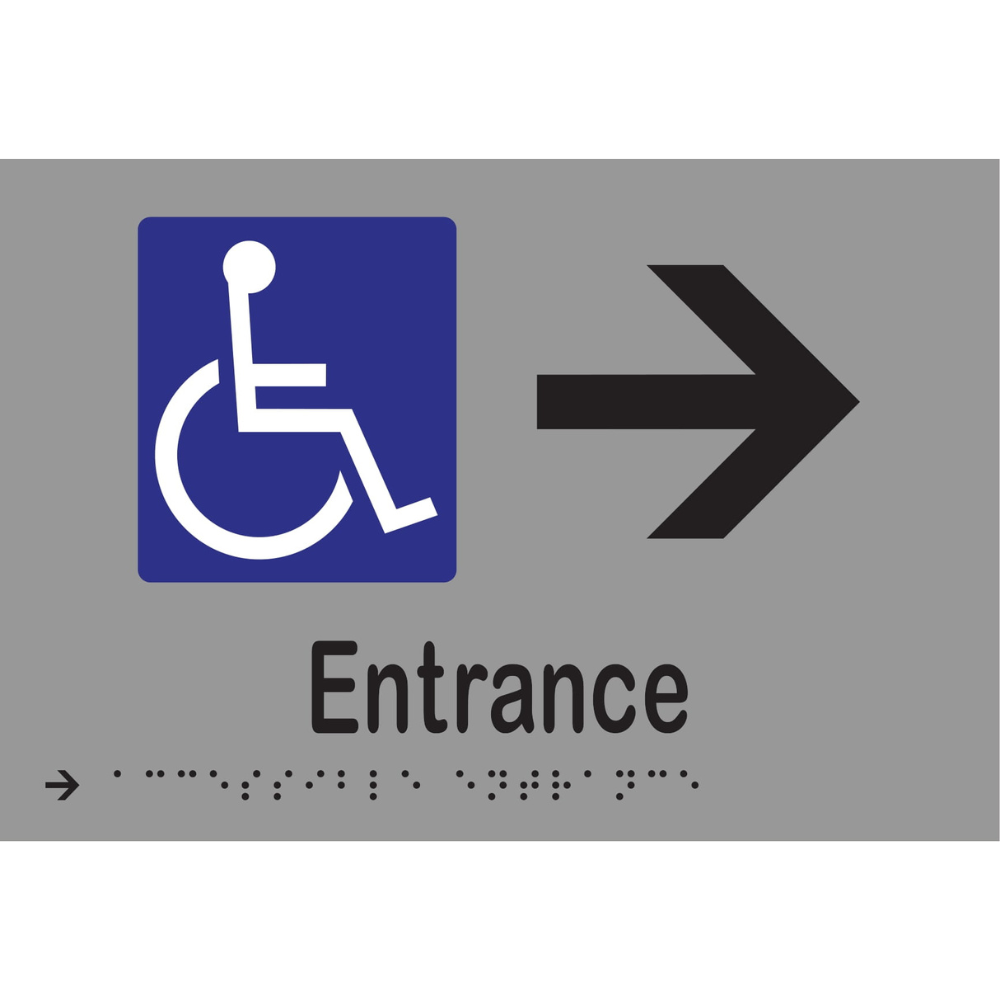 Accessible Entrance & Right Arrow Braille Sign in Stainless Steel - MLS16235R_SS