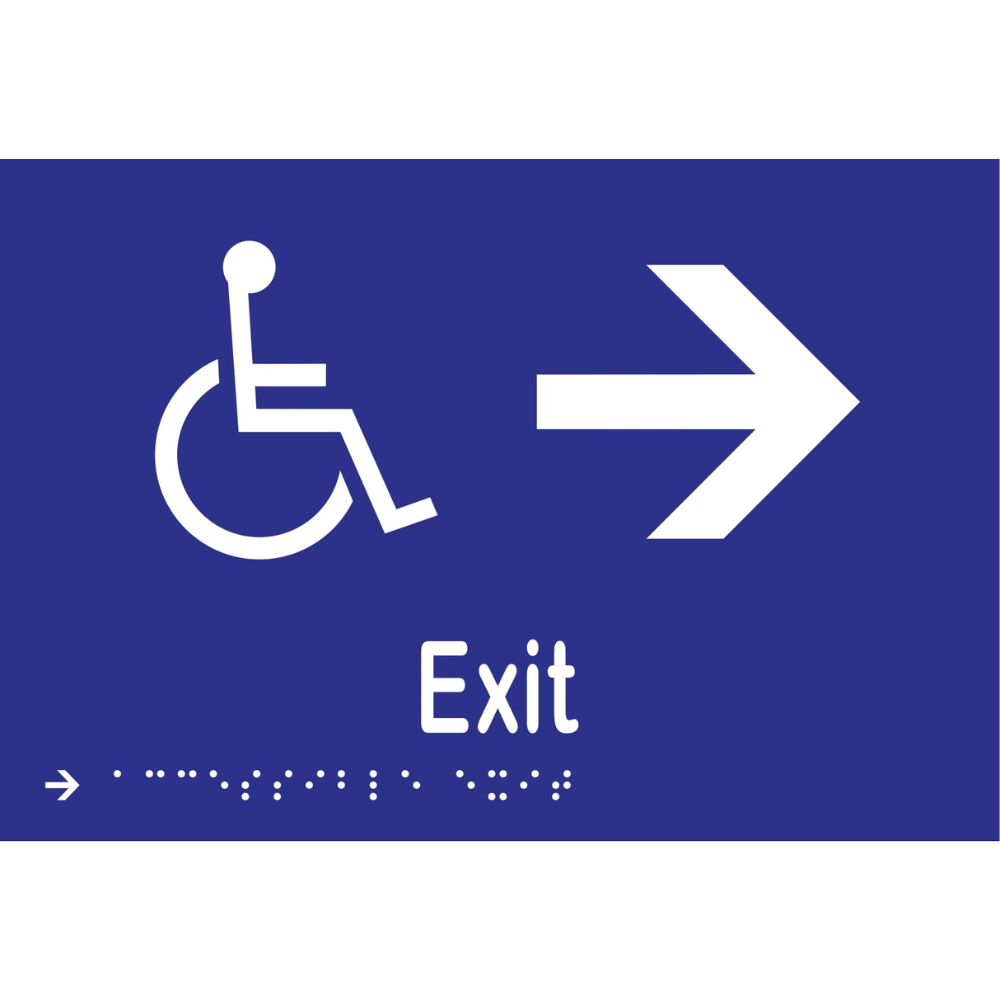 Accessible Exit & Right Arrow Braille Sign in Blue Vinyl - MLS16237R_BLU