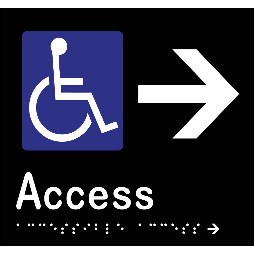 Accessible Access - Arrow Right Braille Sign in Designer Black Vinyl - MLS16238R_BLK
