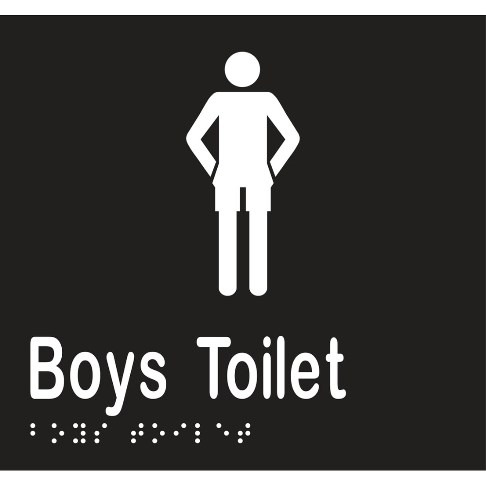 Boys Toilet Braille Sign in Designer Black Vinyl - MLS16243_BLK