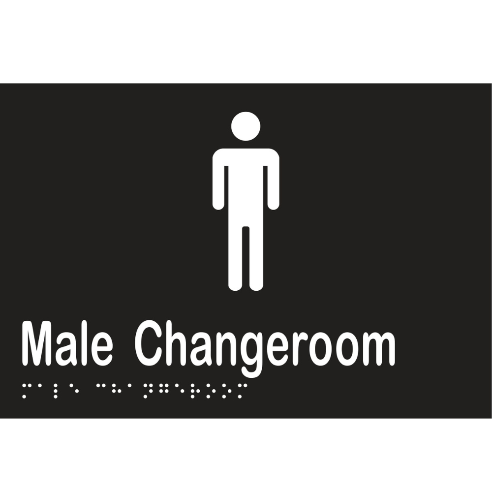 Male Changeroom Braille Sign in Designer Black Vinyl - MLS16245_BLK