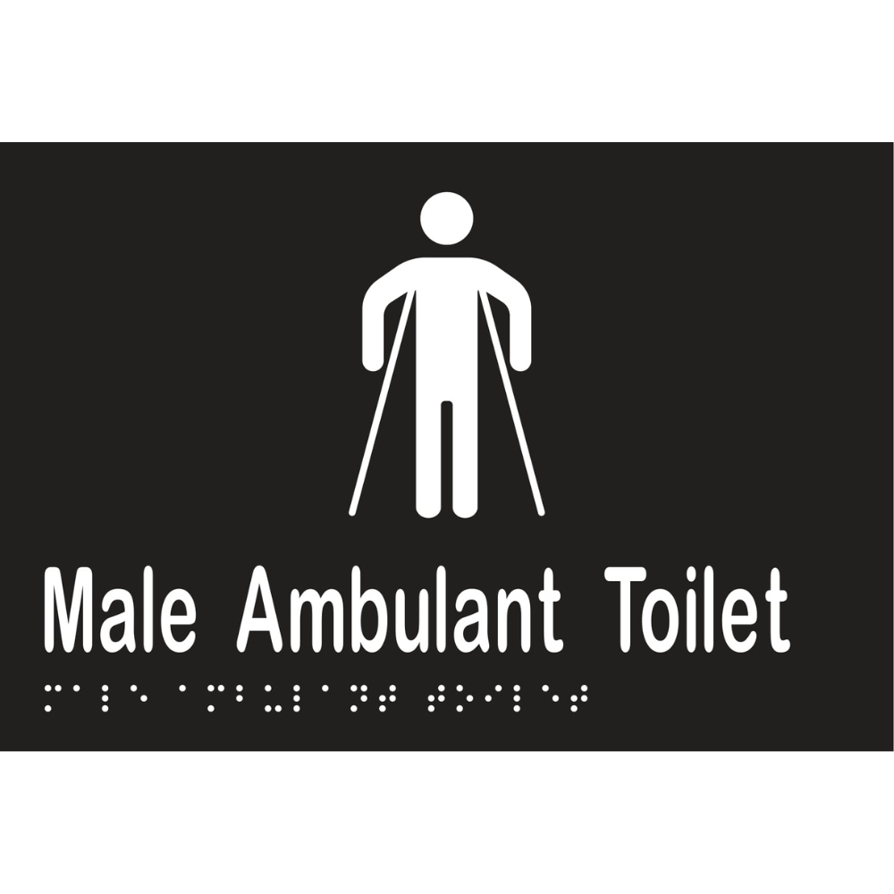 Male Ambulant Toilet Braille Sign in Designer Black Vinyl - MLS16246_BLK