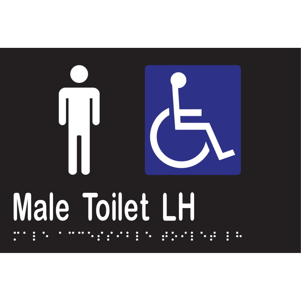 Male Accessible Toilet LH Braille Sign in Designer Black Vinyl - MLS16247_BLK