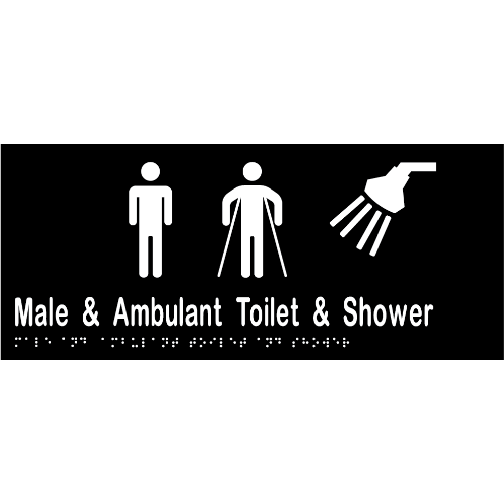 Male & Ambulant Toilet & Shower Braille Sign in Designer Black Vinyl - MLS16249A_BLK