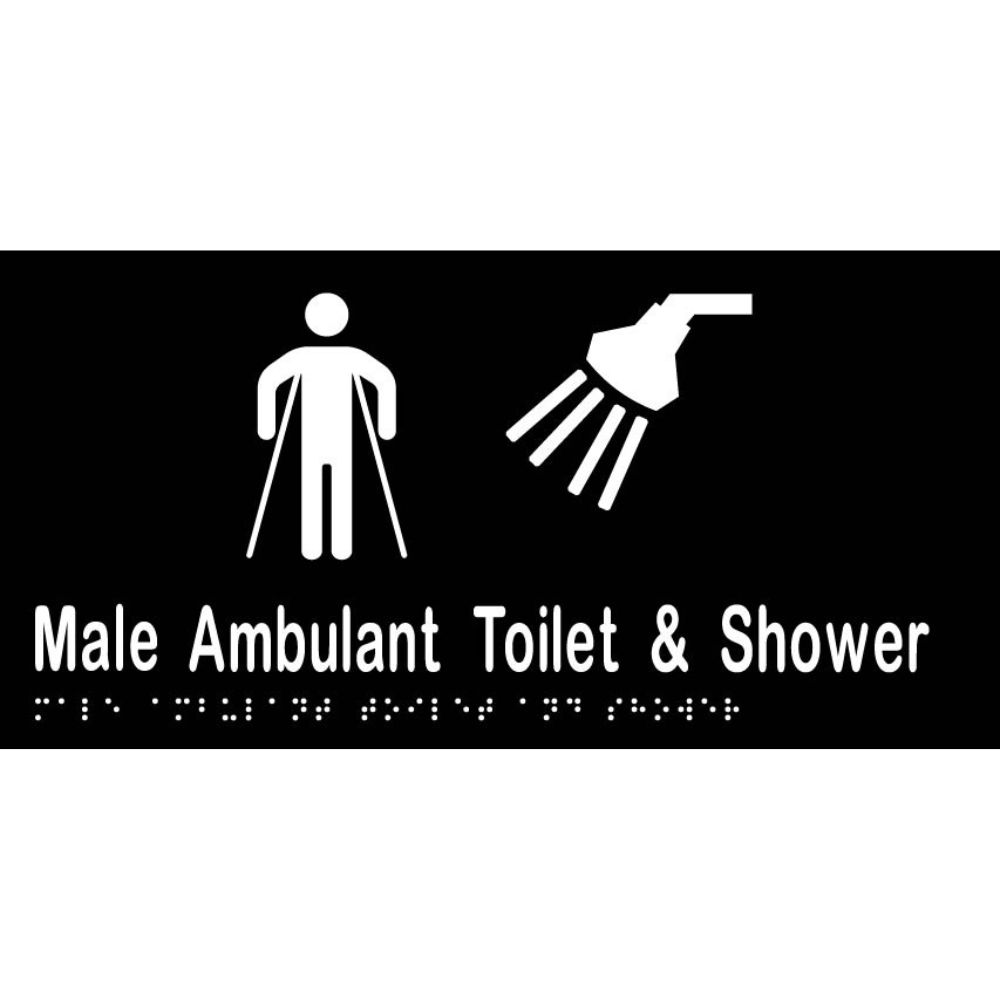 Male Ambulant Toilet & Shower Braille Sign in Designer Black Vinyl - MLS16249_BLK