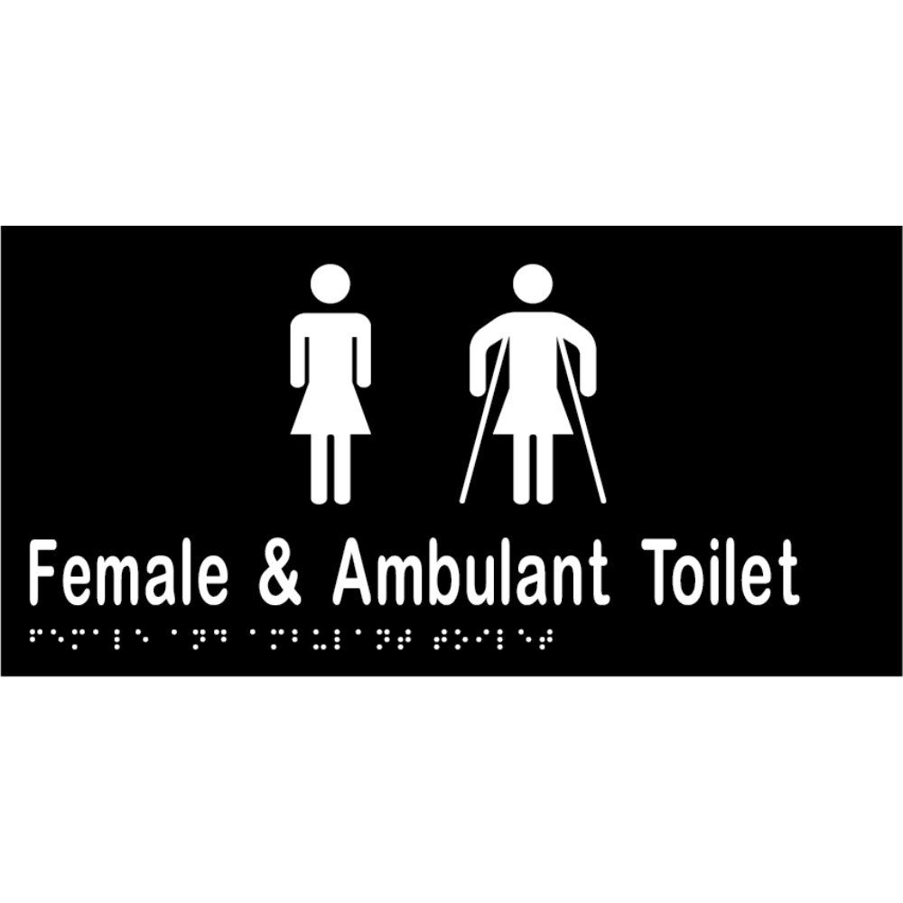 Female & Ambulant Toilet Braille Sign in Designer Black Vinyl - MLS16266A_BLK