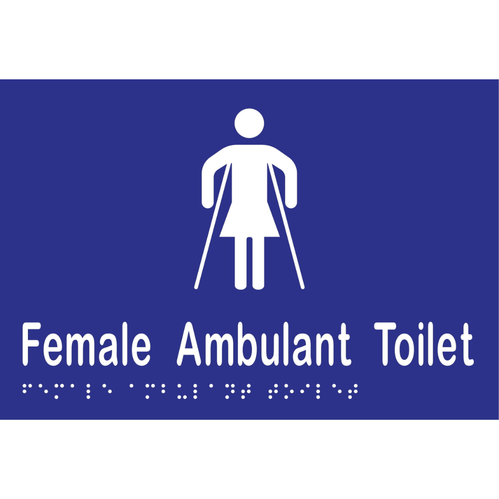 Female Ambulant Toilet Braille Sign in Blue Vinyl - MLS16266_BLU