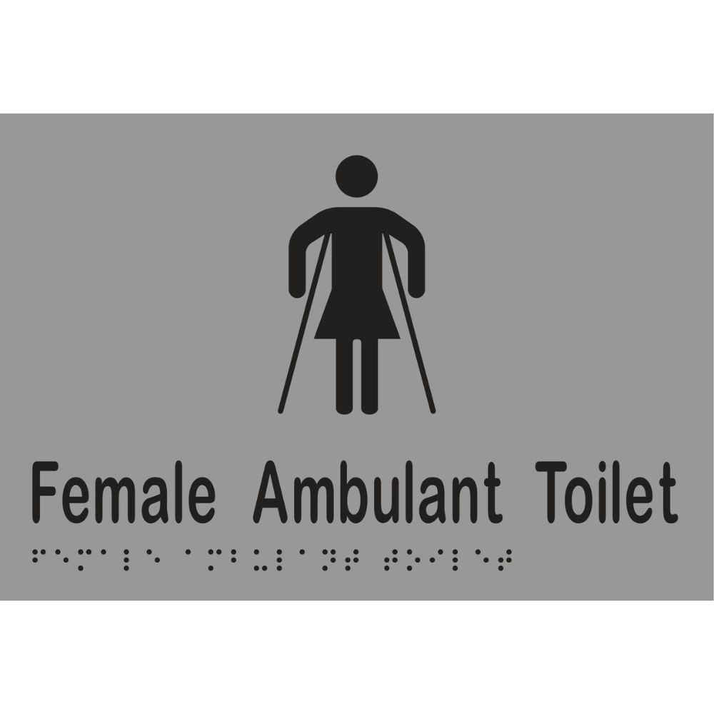 Female Ambulant Toilet Braille Sign in Silver Vinyl - MLS16266_SIL