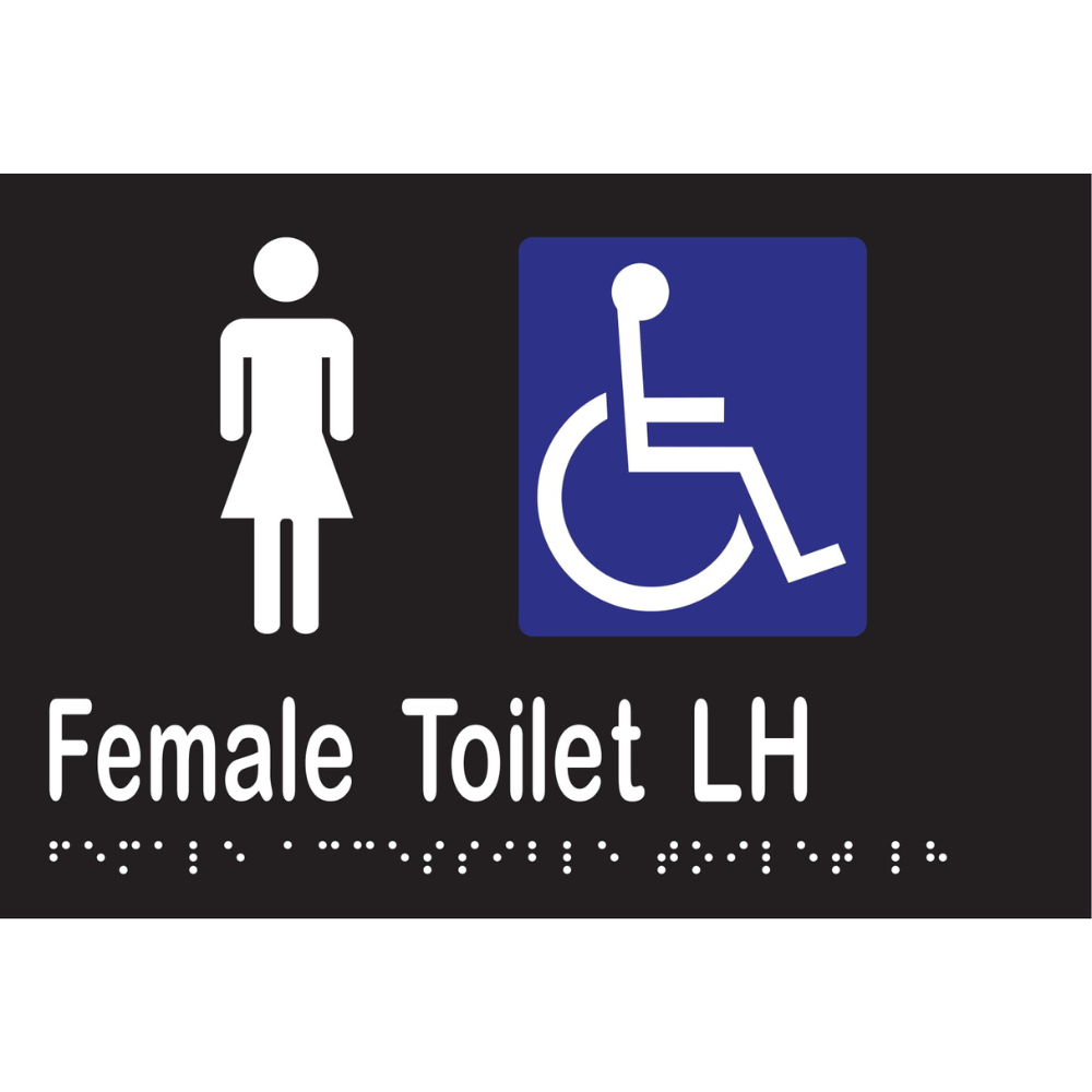 Female Accessible Toilet LH Braille Sign in Designer Black Vinyl - MLS16267_BLK