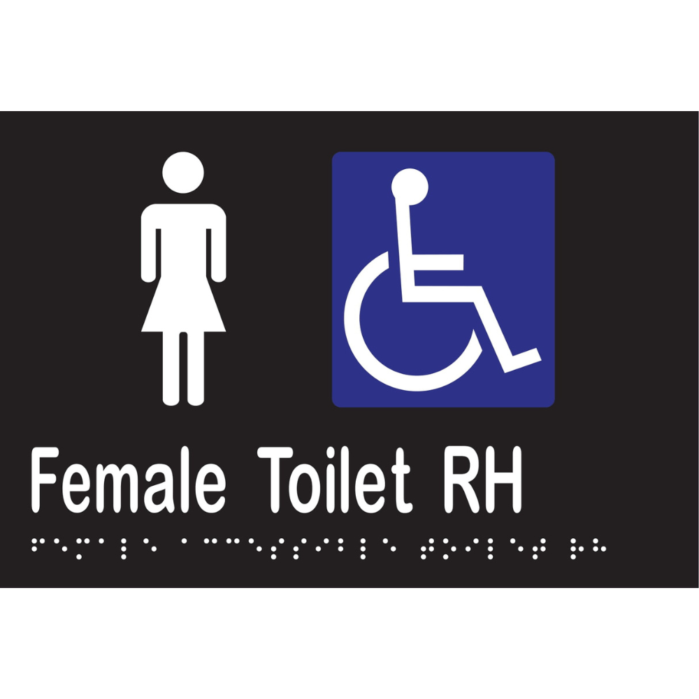 Female Accessible Toilet RH Braille Sign in Designer Black Vinyl - MLS16268_BLK