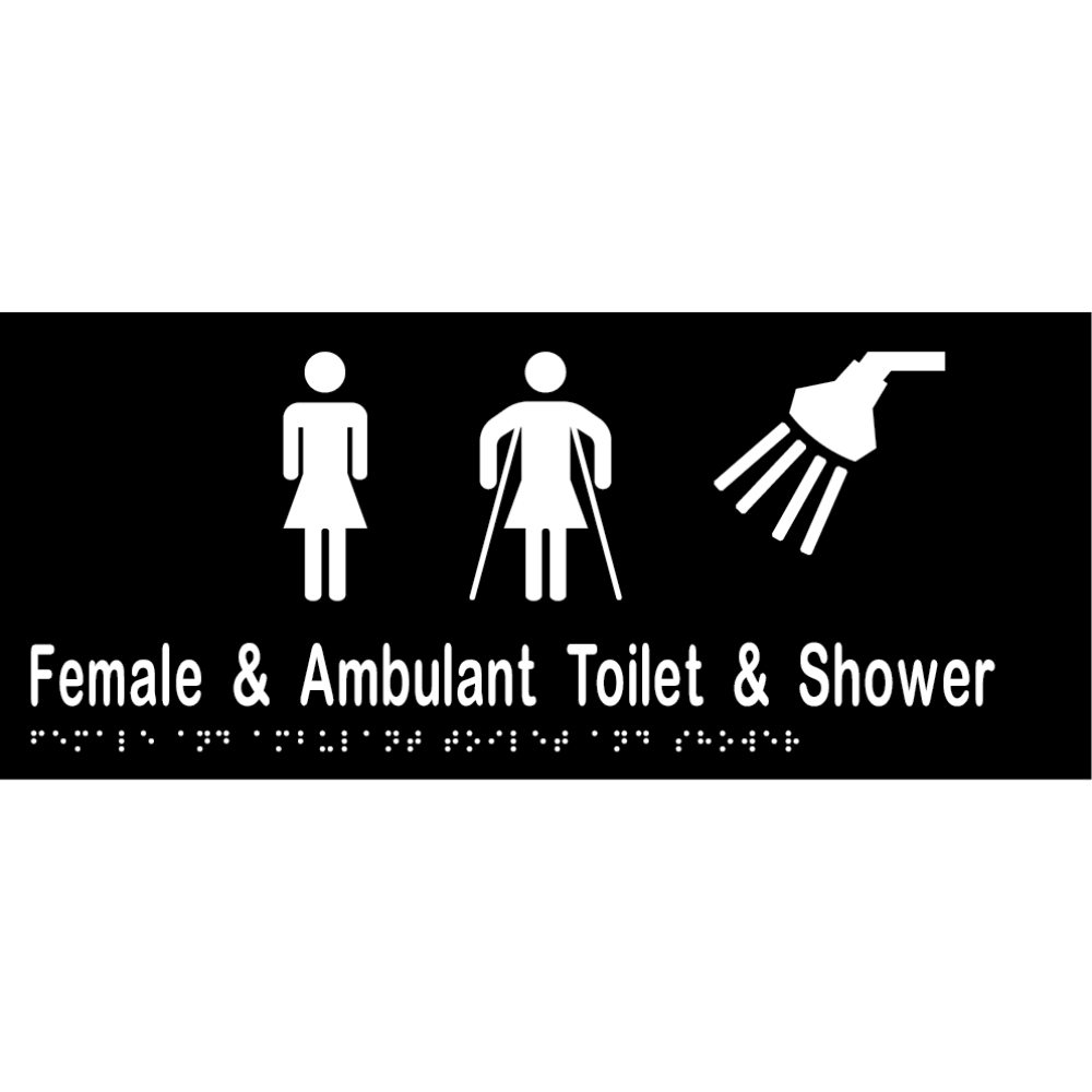 Female & Ambulant Toilet & Shower Braille Sign in Designer Black Vinyl - MLS16269A_BLK