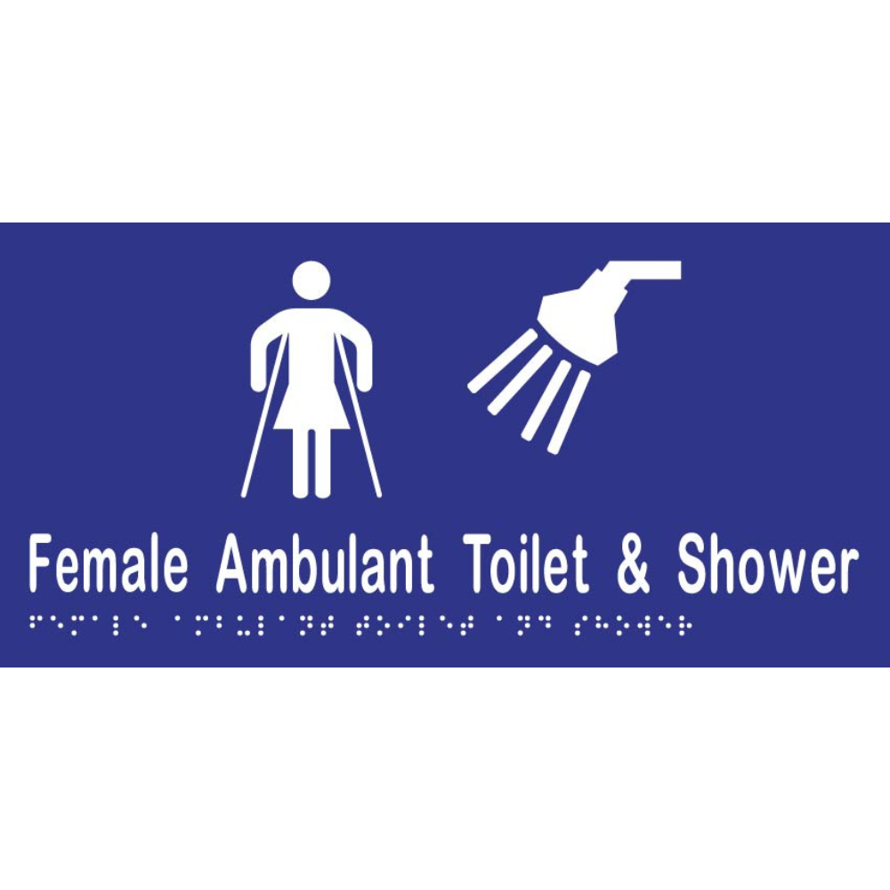Female Ambulant Toilet & Shower Braille Sign in Blue Vinyl - MLS16269_BLU