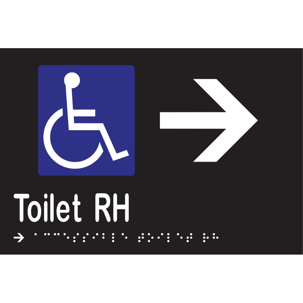 Accessible Toilet RH & Right Arrow Braille Sign in Designer Black Vinyl - MLS16273R_BLK
