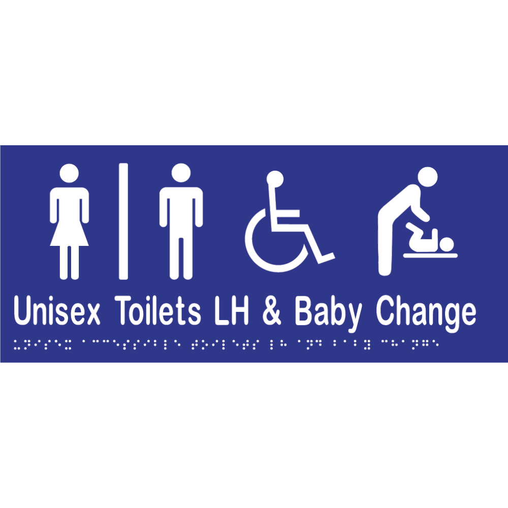 Unisex Accessible Toilets Divided LH & Baby Change Station Braille Sign in Blue Vinyl - MLS16283_BLU