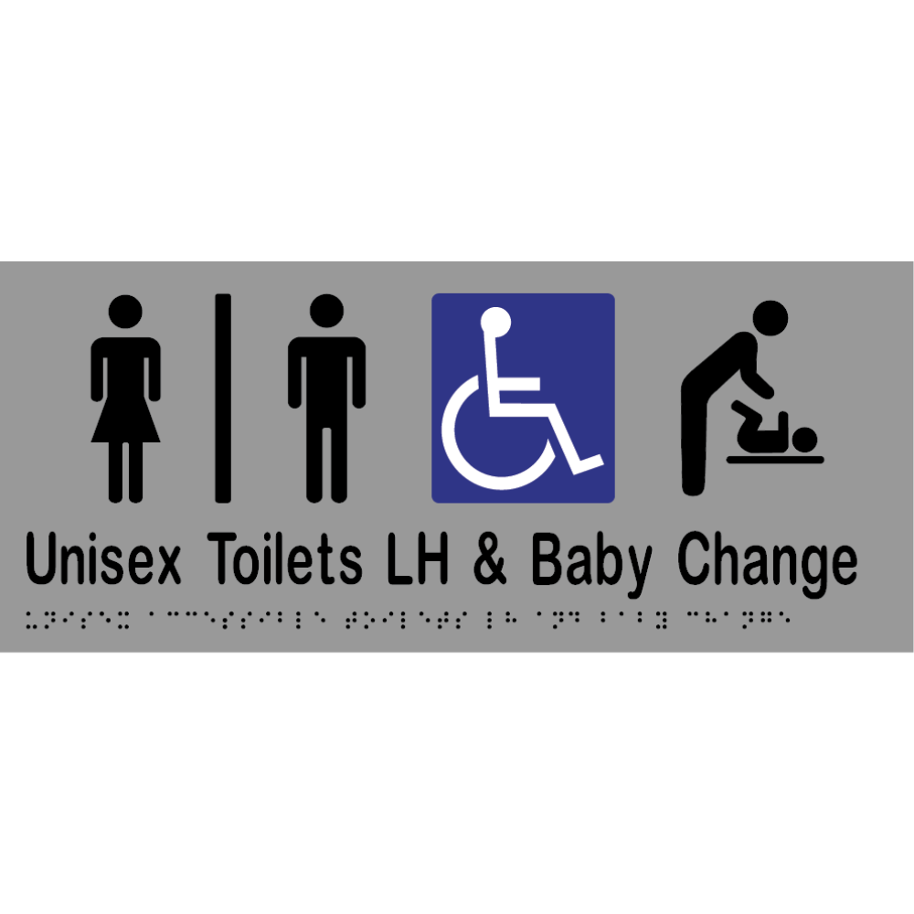 Unisex Accessible Toilets Divided LH & Baby Change Station Braille Sign in Stainless Steel - MLS16283_SS