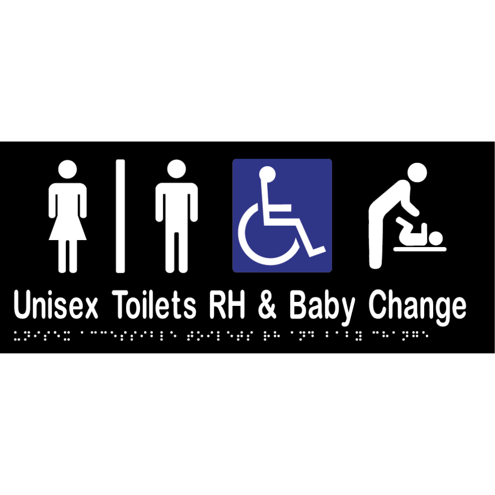 Unisex Accessible Toilets Divided RH & Baby Change Braille Sign in Designer Black Vinyl - MLS16284_BLK