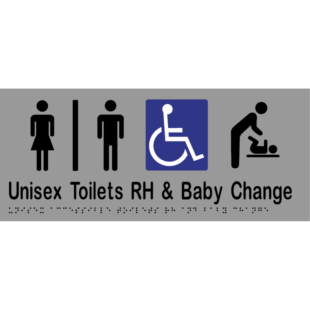 Unisex Accessible Toilets Divided RH & Baby Change Braille Sign in Stainless Steel - MLS16284_SS