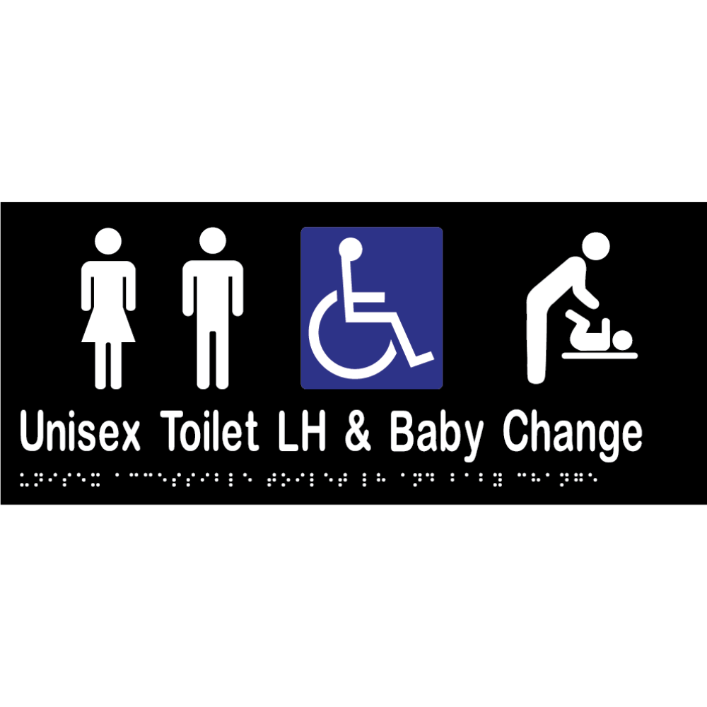Unisex Accessible Toilet LH & Baby Change Braille Sign in Designer Black Vinyl - MLS16285_BLK