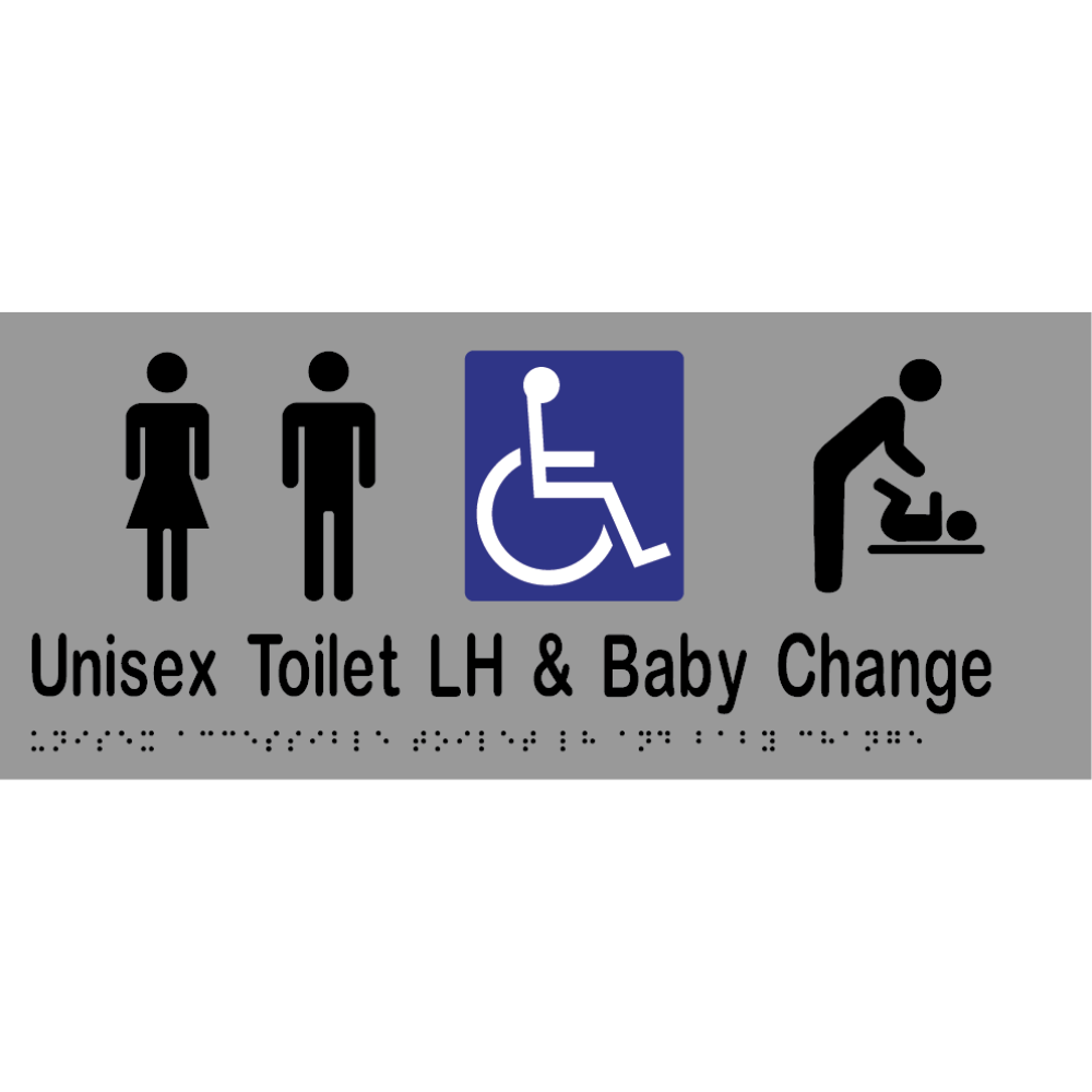 Unisex Accessible Toilet LH & Baby Change Braille Sign in Silver Vinyl - MLS16285_SIL