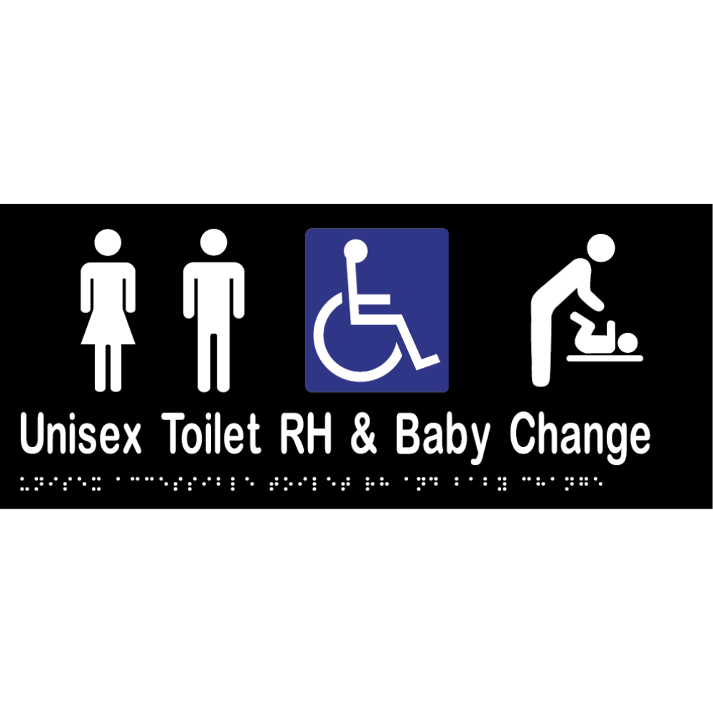 Unisex Accessible Toilet RH & Baby Change Braille Sign in Designer Black Vinyl - MLS16286_BLK