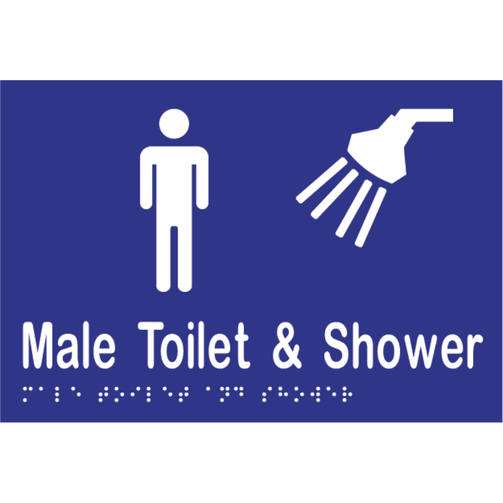 Male Toilet & Shower Braille Sign in Blue Vinyl - MLS16291TS_BLU