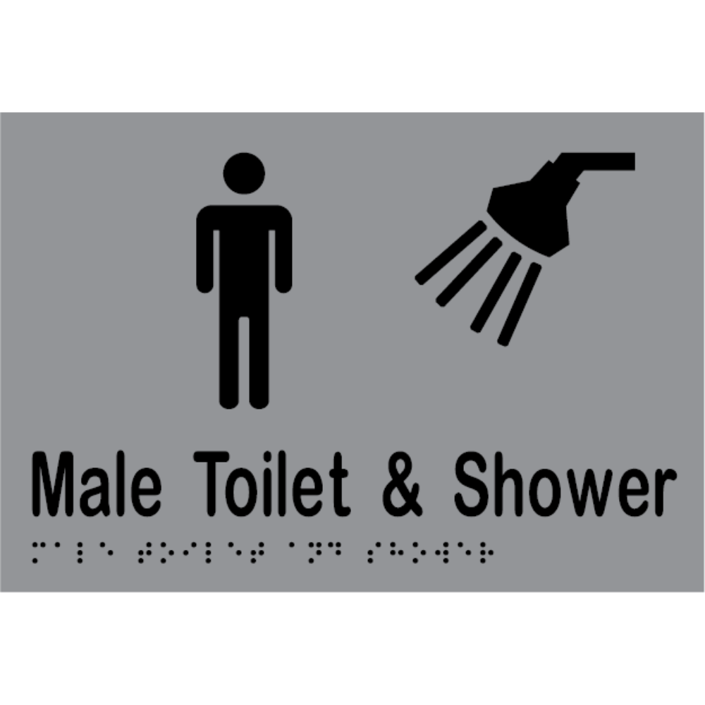 Male Toilet & Shower Braille Sign in Silver Vinyl - MLS16291TS_SIL