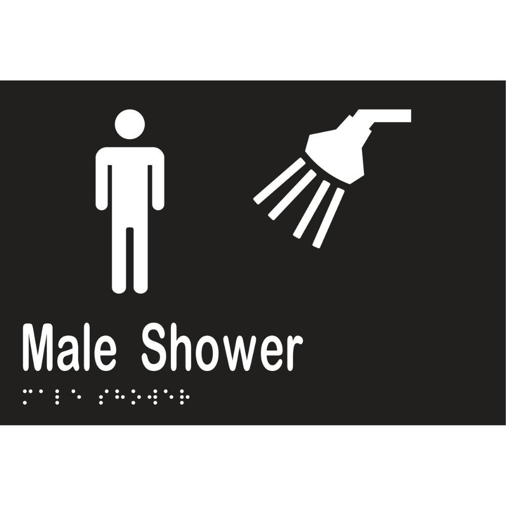 Male Shower Braille Sign in Designer Black Vinyl - MLS16291_BLK