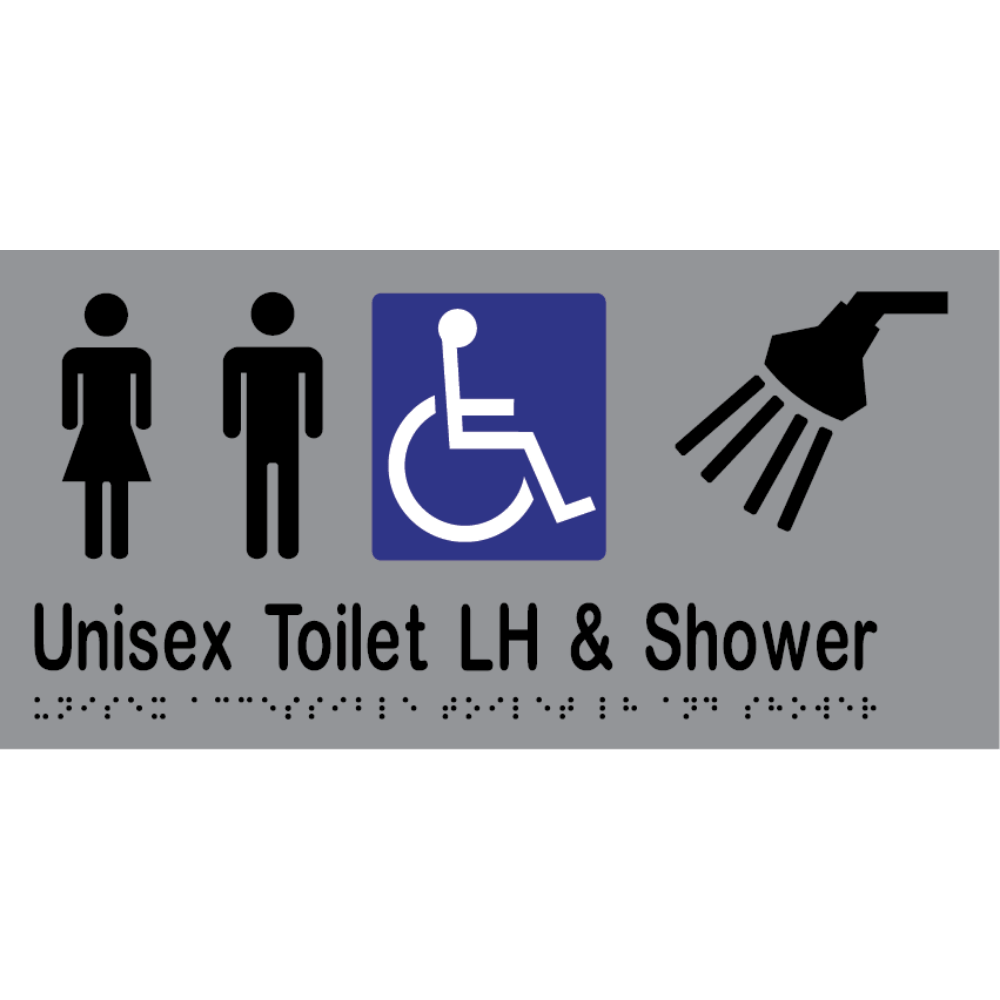 Unisex Accessible Toilet LH & Shower Braille Sign in Stainless Steel - MLS16297_SS
