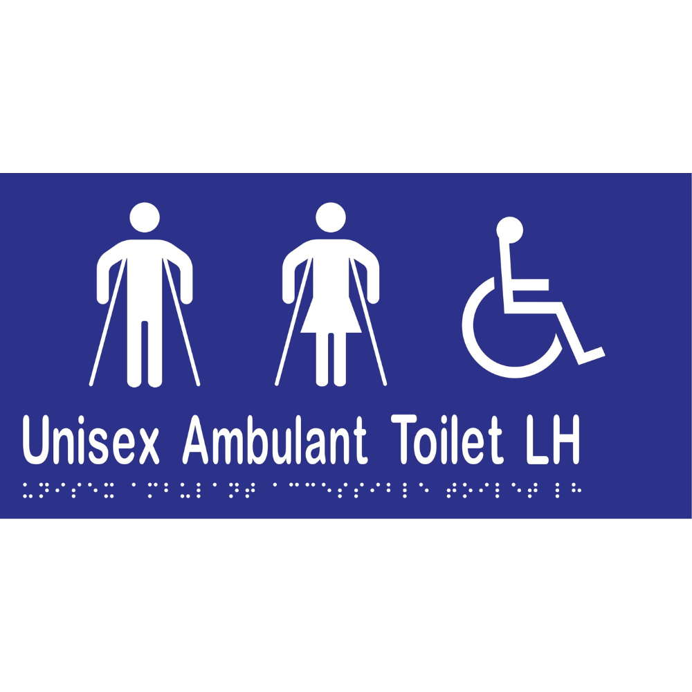 Unisex Ambulant Accessible Toilet LH Braille Sign in Blue Vinyl - MLS16302_BLU