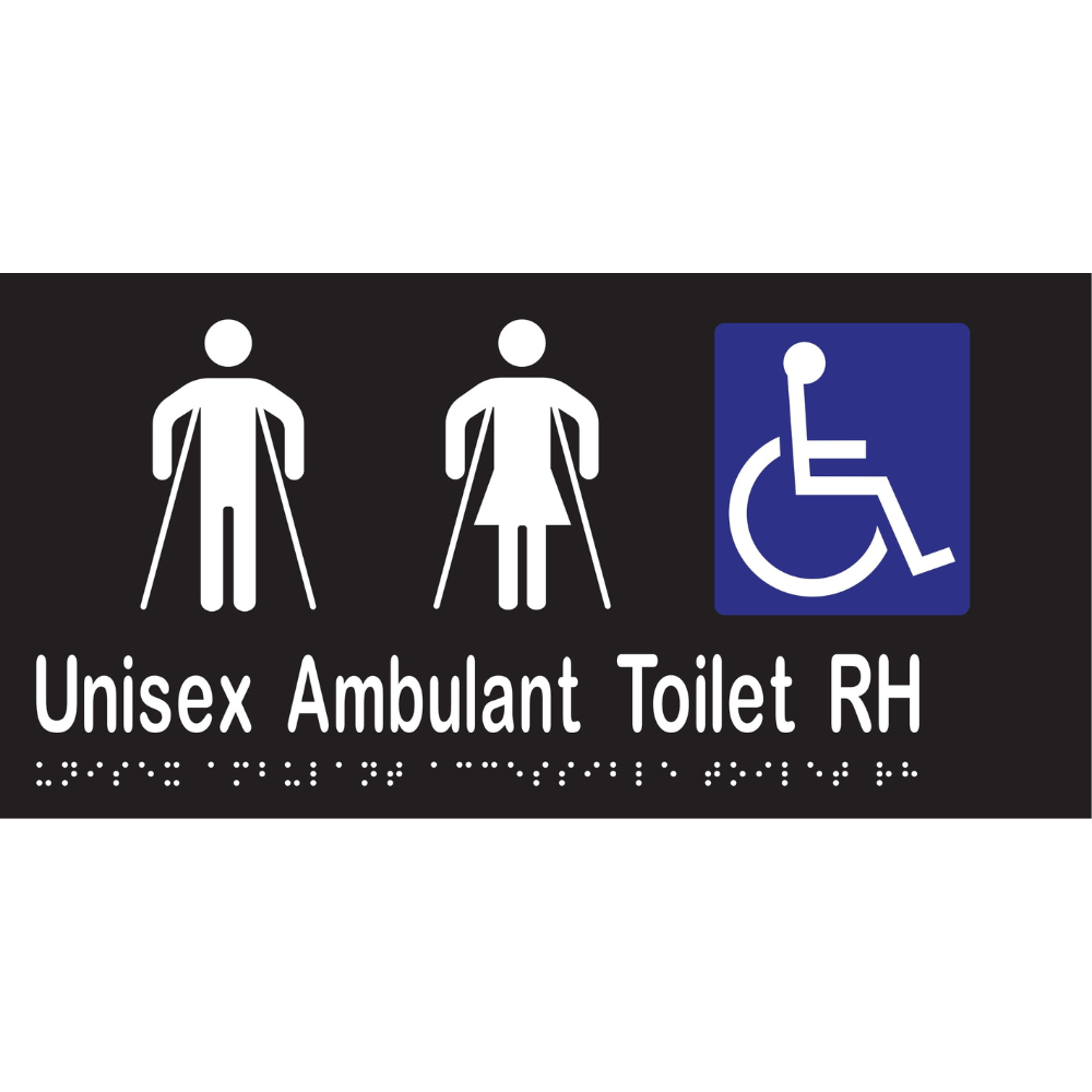 Unisex Ambulant Accessible Toilet RH Braille Sign in Designer Black Vinyl - MLS16303_BLK