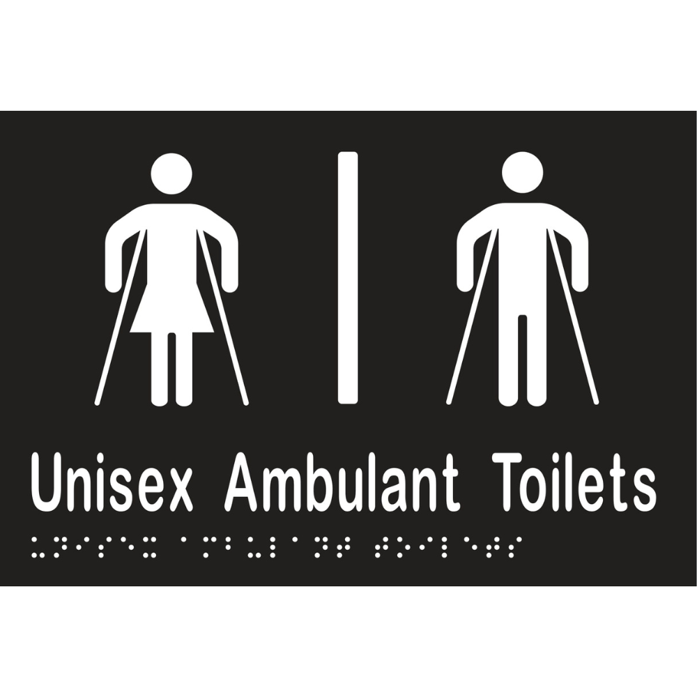 Unisex Ambulant Toilet Divided Braille Sign in Designer Black Vinyl - MLS16305_BLK
