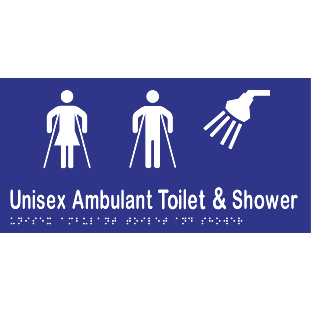 Unisex Ambulant Toilet & Shower Braille Sign in Blue Vinyl - MLS16307_BLU