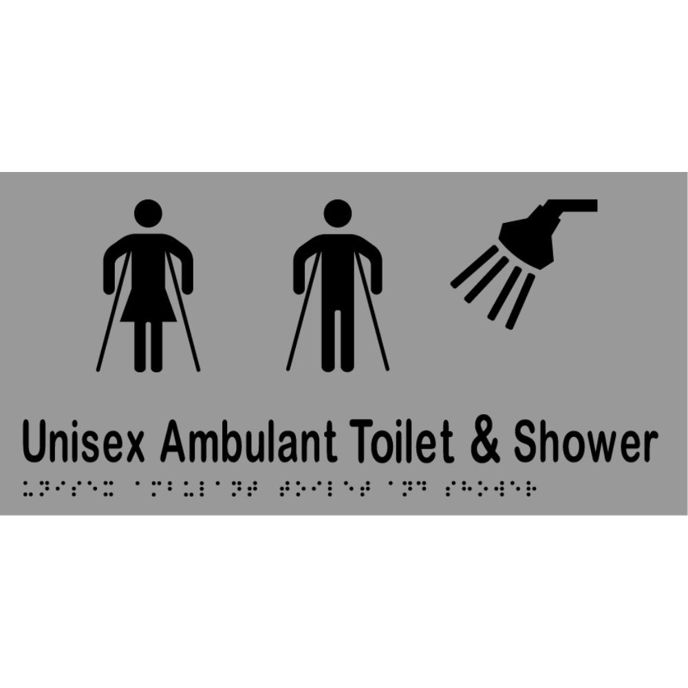 Unisex Ambulant Toilet & Shower Braille Sign in Silver Vinyl - MLS16307_SIL