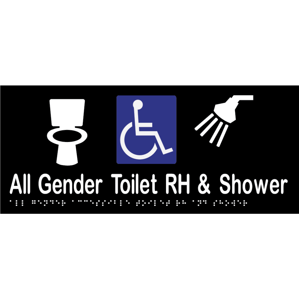 All Gender Accessible Toilet RH & Shower Braille Sign in Designer Black Vinyl - MLS16443_BLK