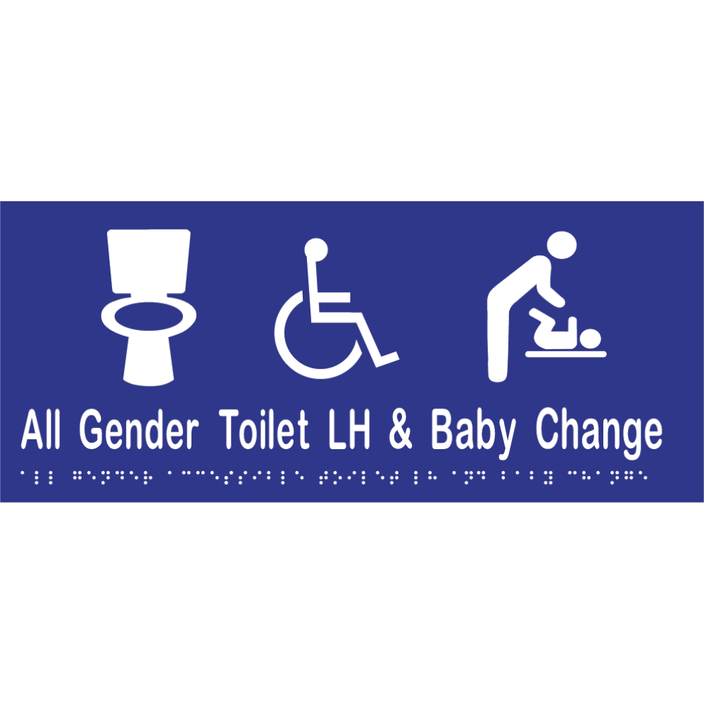 All Gender Accessible Toilet LH & Baby Change Braille Sign in Blue Vinyl - MLS16444_BLU